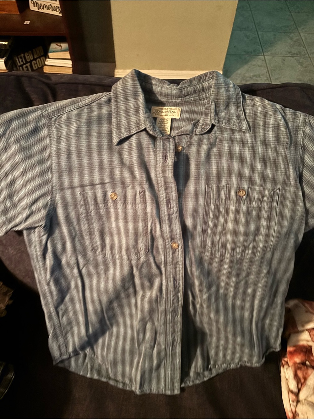 St. John's Bay Heathered Blue Button Front Shirt